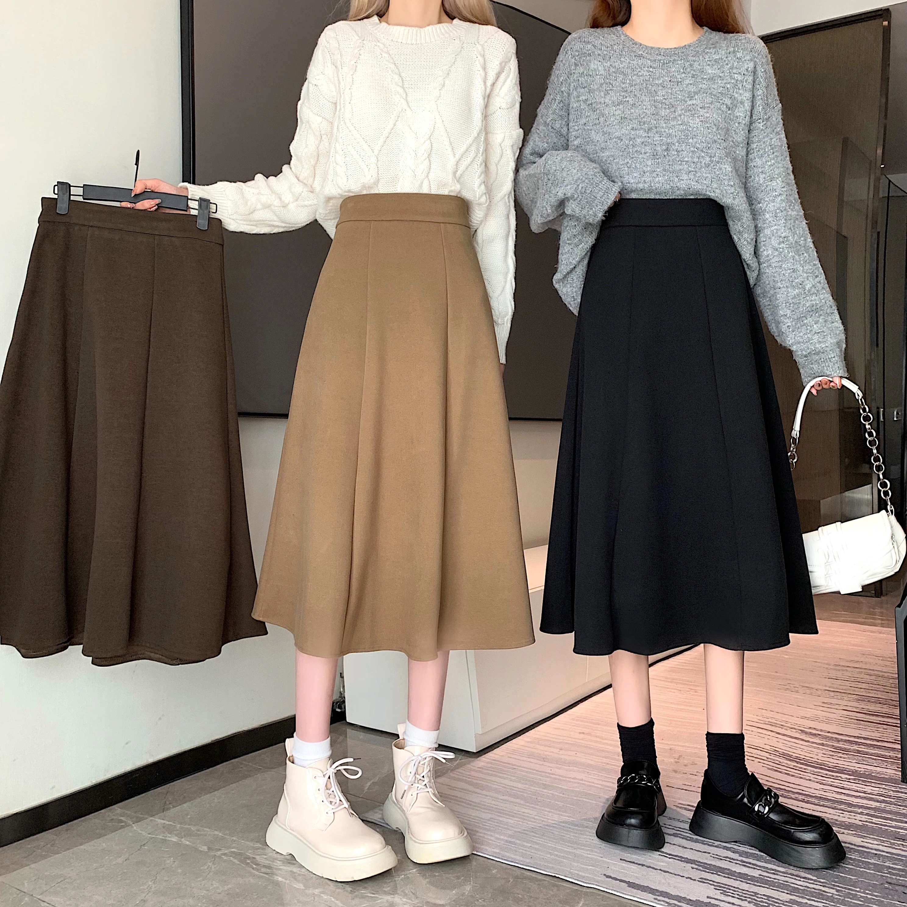 

Autumn winter a-line Skirt Women 2021 good quality long skirt female elegant Umbrella midi skirt