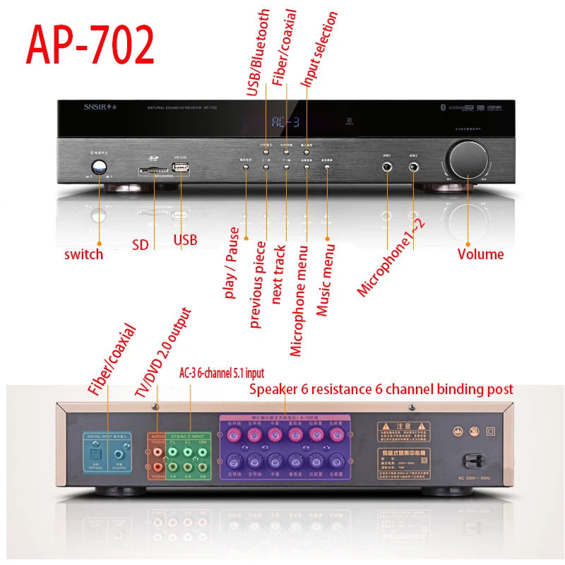 Kaolanhon 220V 550W 700W AP-702/8 4,0 Bluetooth усилитель домашний кинотеатр цифровой усилитель тв-карта APE Dolby 5,1 канал с SDUSB