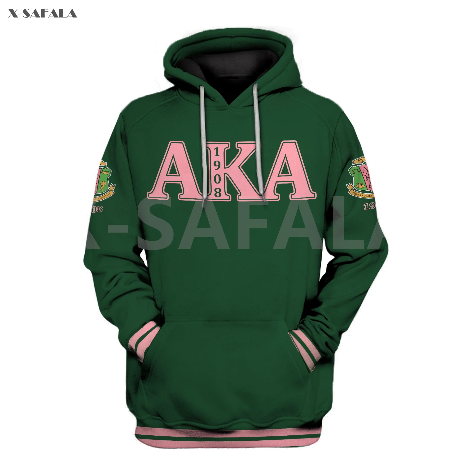 

AKA 1908 Green Pattern Tattoo 3D Over Printed Hoodie Man Women Unisex Outwear Zipper Pullover Sweatshirt Casual