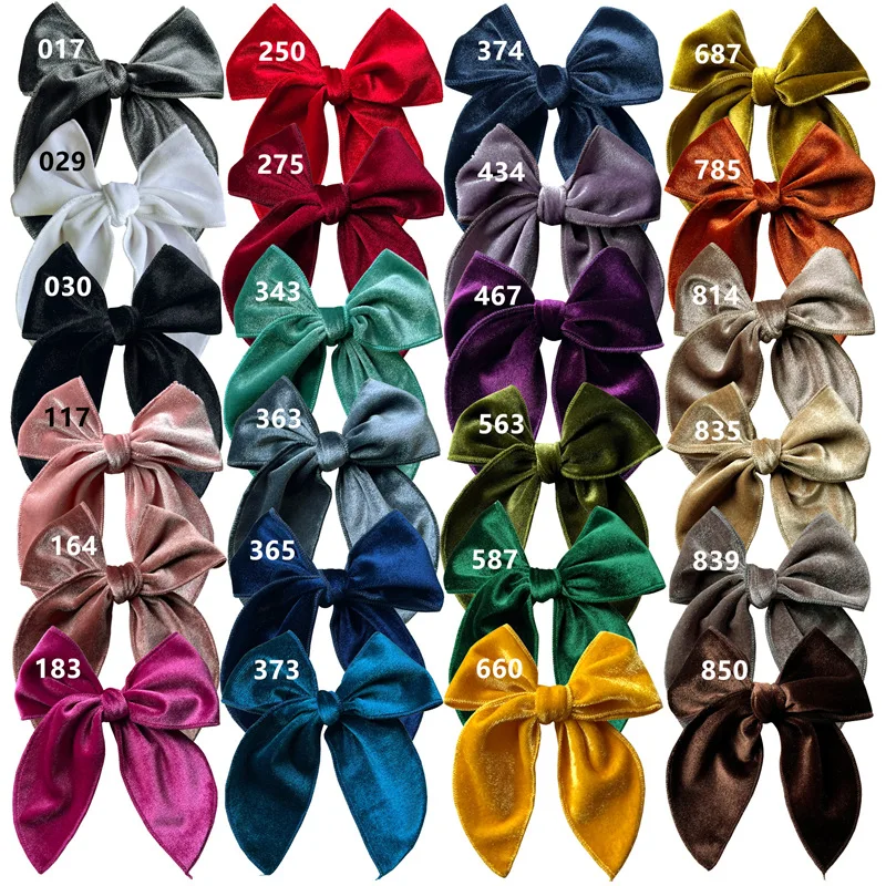 

24pc/lot New Large 4.5inch Velvet Bows Hair Clips Hairpins Baby Curled Edge Bows Barrette Hairgrips Girls Velvet Nylon Headbands