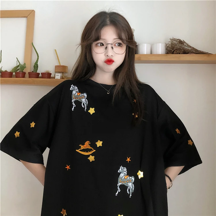 Вышитые Tianma футболка с коротким рукавом для женщин летние 2021 новые свободные в