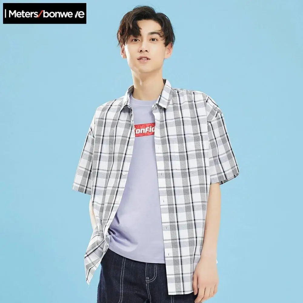 Рубашка Metersbonwe мужская клетчатая блуза с коротким рукавом универсальная летняя |