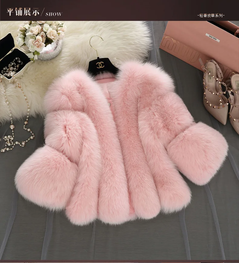 

Mink fur yarn Female coat winter Faux Leather Fur vest Rabbit fur coat pink fur coat