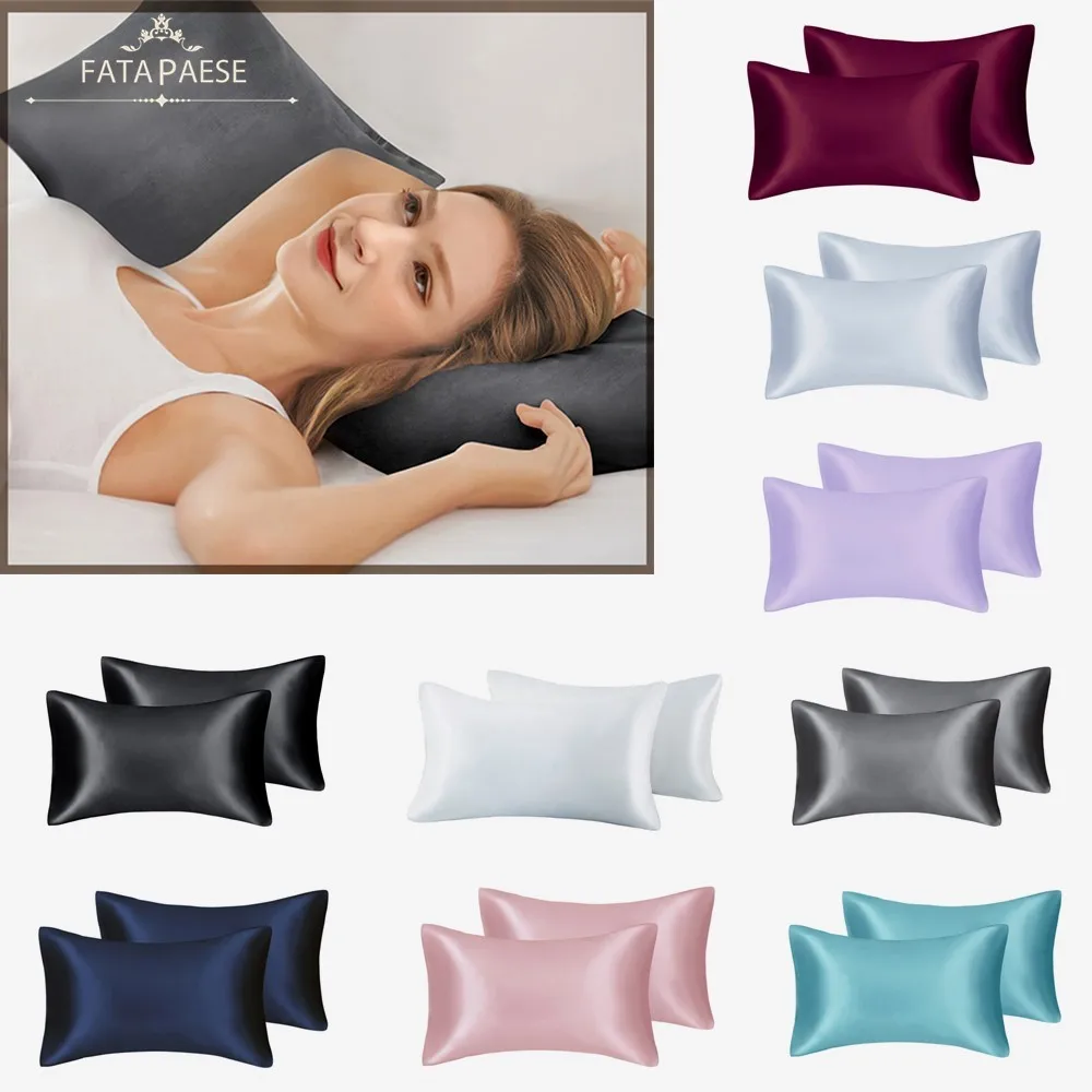 

2Pcs/set Emulation Silk Satin Pillow Case with Envelope Closure Bedding King Size Pillow Case Throw Pillow Cover Decor Pillows