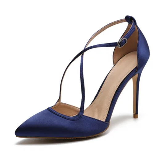blue 10.5cm Указательный палец красный сатин Runway супер сандалии ультра лето леди Корейский высокие каблуки Красные Satin туфли экстремальный стилет Размер 4 34 Orsay Лето мода Китай китайская новая - Цвет: blue 10.5cm