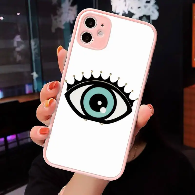 

evil eyes lucky article Phone Case Matte transparent For Pink iPhone 12 Mini 11 Pro XR XS Max 7 8 Plus X Back Cover