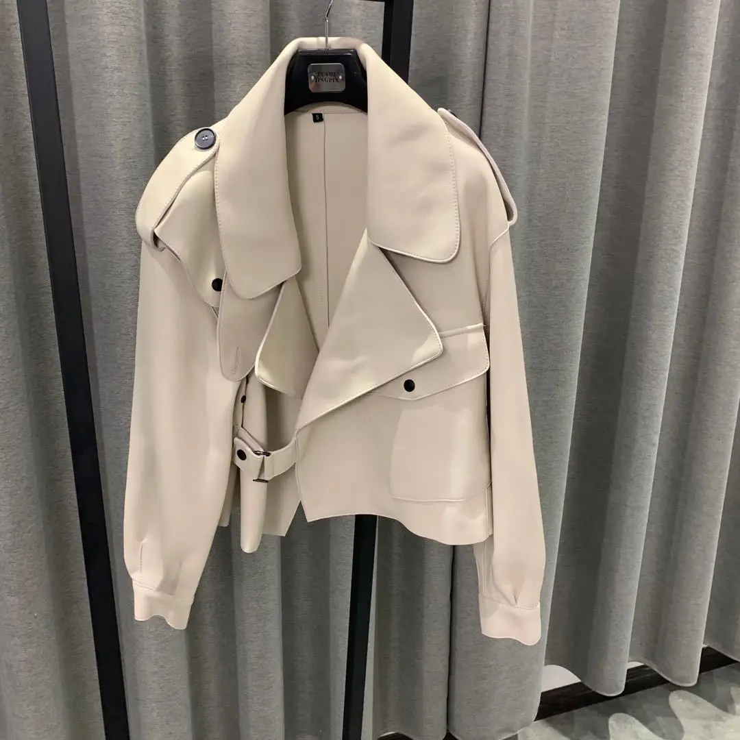 

sheepskin Korean leather jacket women's new fall Leather jacket jacket short oversize 2020 live goods