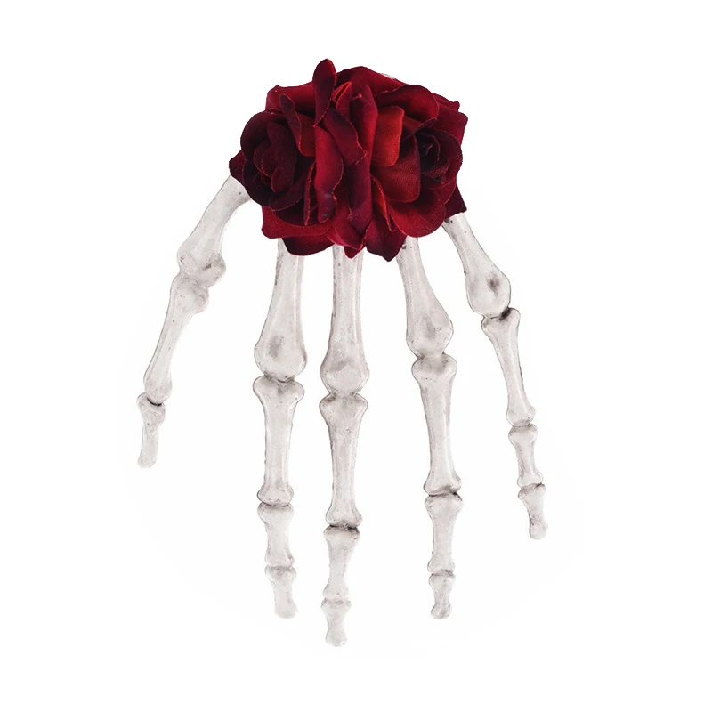 

Halloween large skull hand bone rose flower headdress hair clip buckle punk style dark style prank jewelry gift