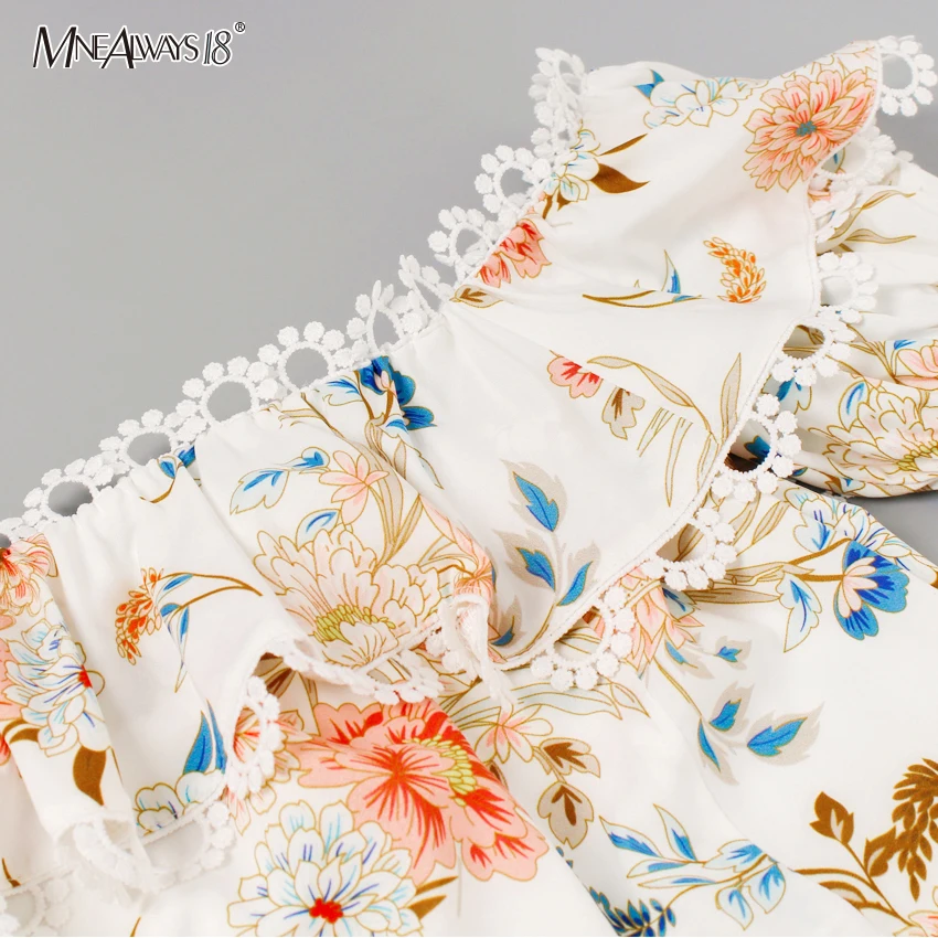 Элегантное платье Mnealways18 с цветочным принтом открытыми плечами и коротким