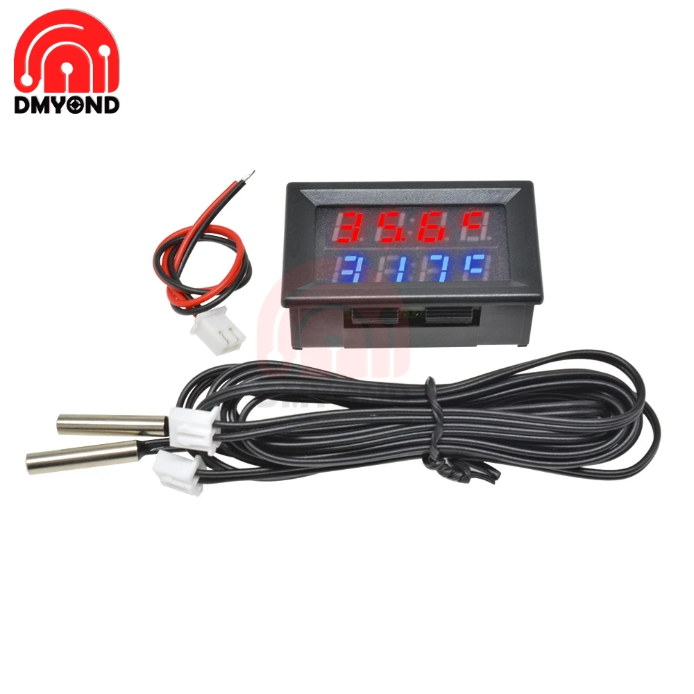 DC 4V-28V светодиодный двойной Дисплей цифровой термометр NTC Водонепроницаемый