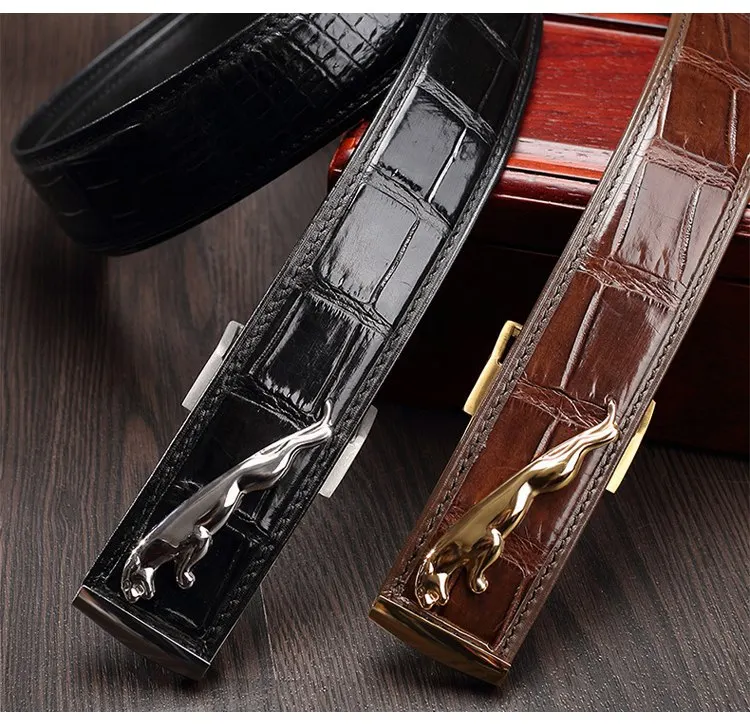 McParko Crocodile Mens Belts Luxury Genuine Leather Belt Men Original Brand Design Animal Buckle Leopard Jeans Waist Belts Brown