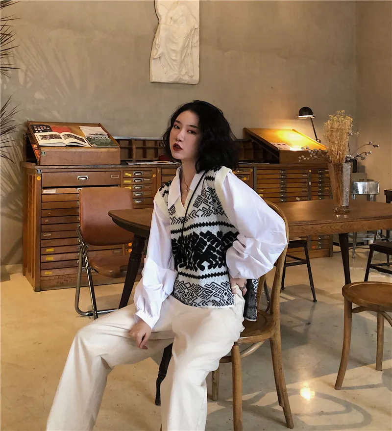 

turn-down collar Women's Clothing casual long sleeve fashion brand Spring autumn patchwork Shirts Korean style Fake two pieces