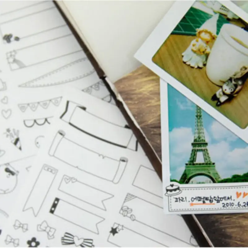 

Pizies 12 pcs/pack new hot sale Black Line paper sticker diy planner decorative sticker scrapbooking diary kawaii stationery