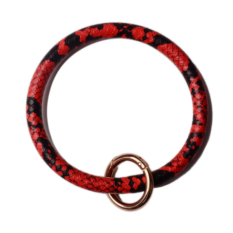snakeskin-red Модное ретро большое круглое кожаное наручное украшение кольцо для ключей преувеличенный Многоцветный Сплав леопардовые Цветы брелок для ключей в стиле унисекс ювелирные изделия Bijoux - Цвет: snakeskin-red