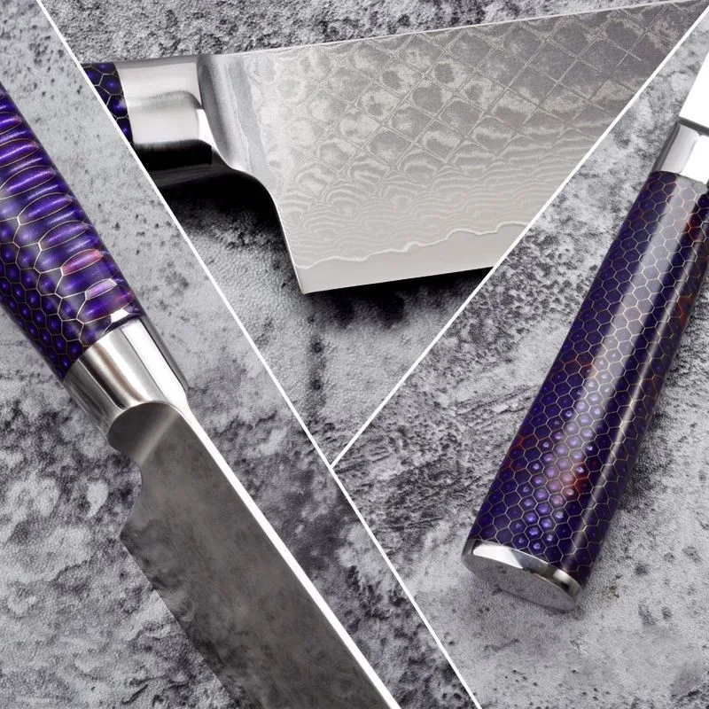 Набор дамасских клинков с сотовой ручкой универсальный нож шеф-повара фруктовый