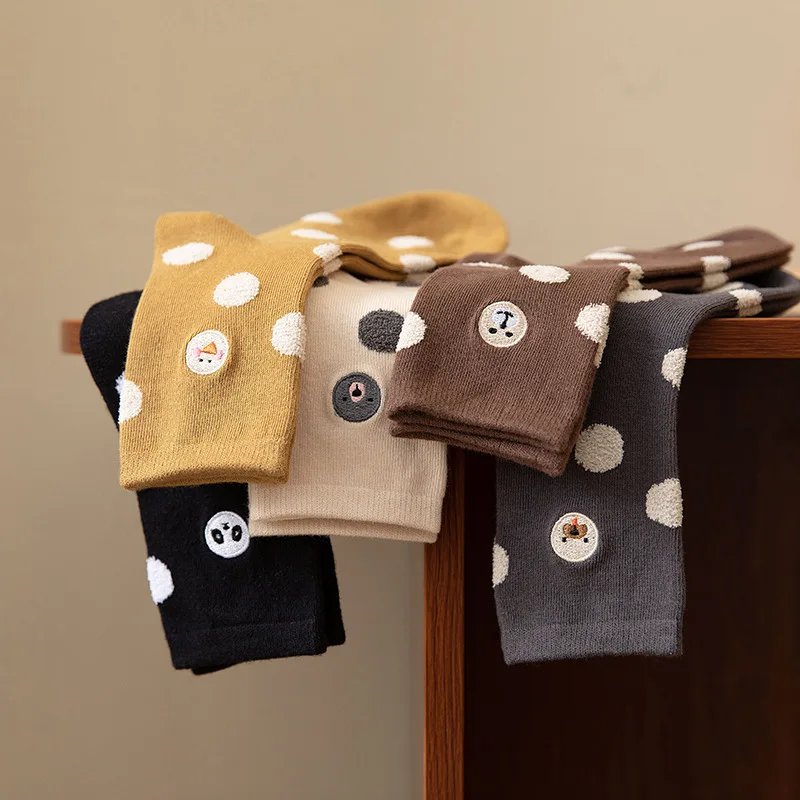 

Women Socks 2021 New Autumn Cartoon Funny Socks Furry Dots Cotton Mid-Tube Animal Long Socks Korean Fashion Embroidery Kwaii