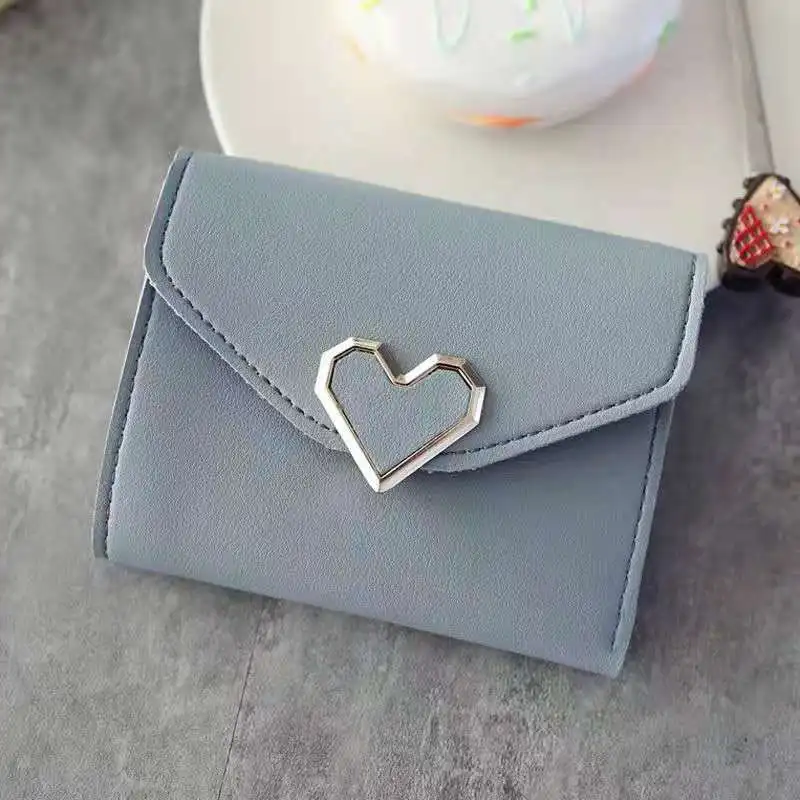 

Korean version small fresh retro metal heart three fold Wallet women's short 2021 new simple women's bag student zero wallet