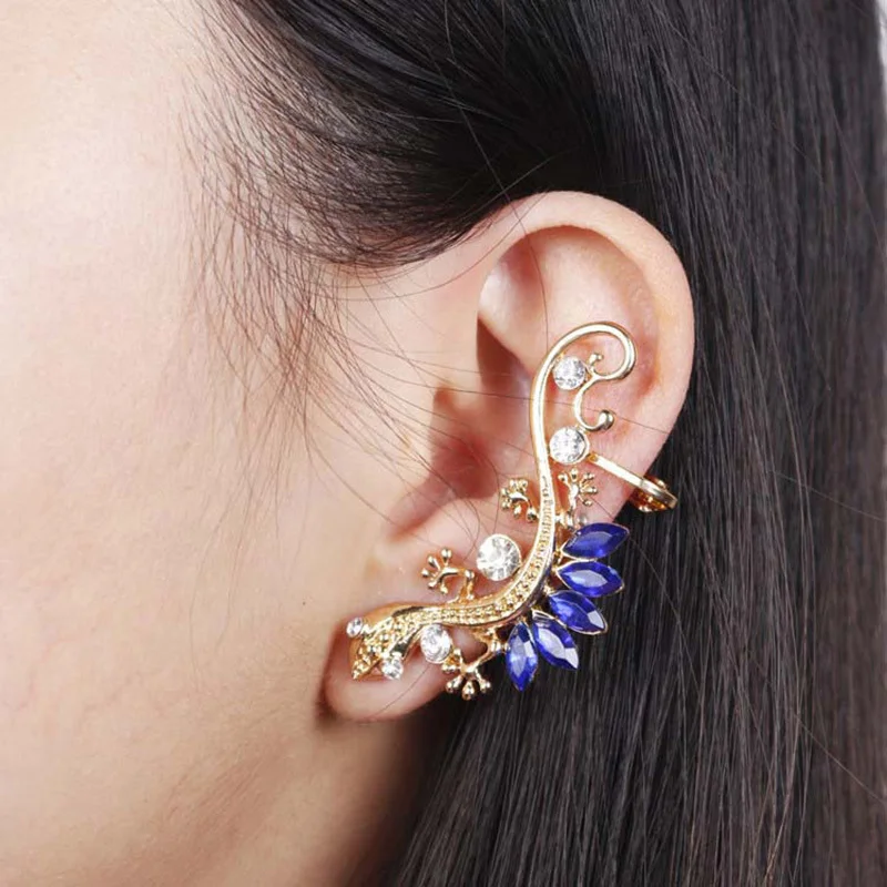 

Ear Hooks Dangle Earrings Ear Clips Fashion New Exaggerated Rhinestone Lizard Gecko Ear Clip Earrings For Women Ear Cuff