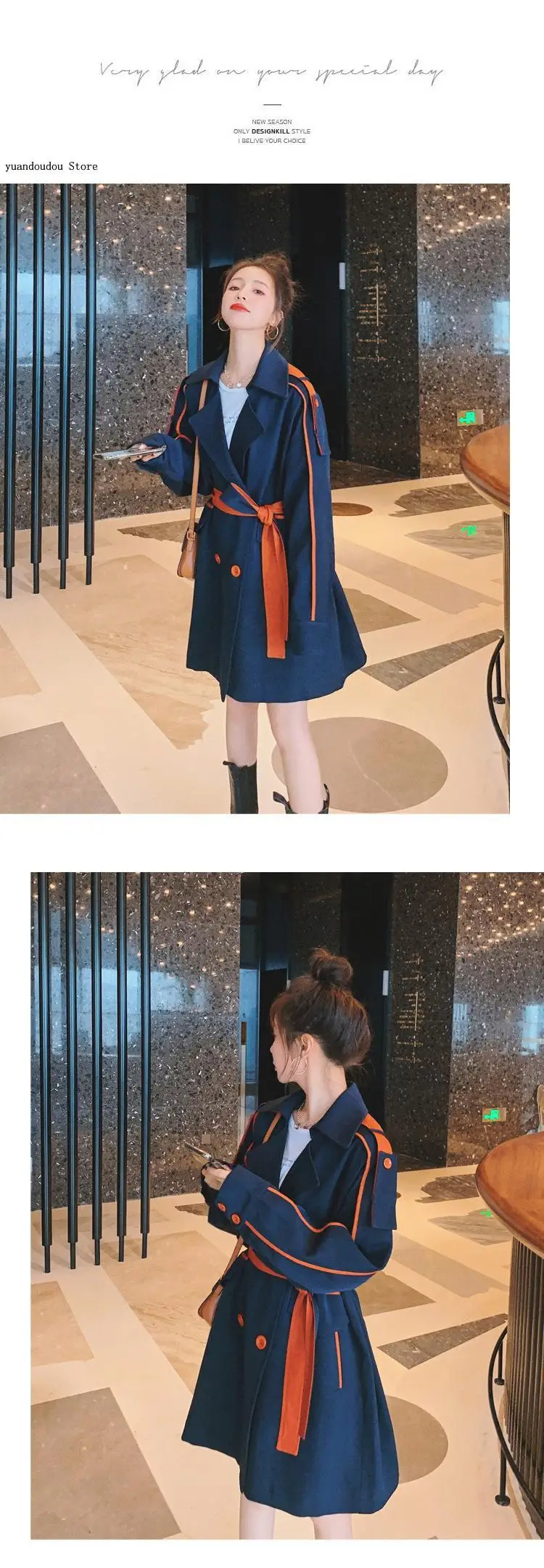 Ветровка выше колена на шнуровке с отложным воротником