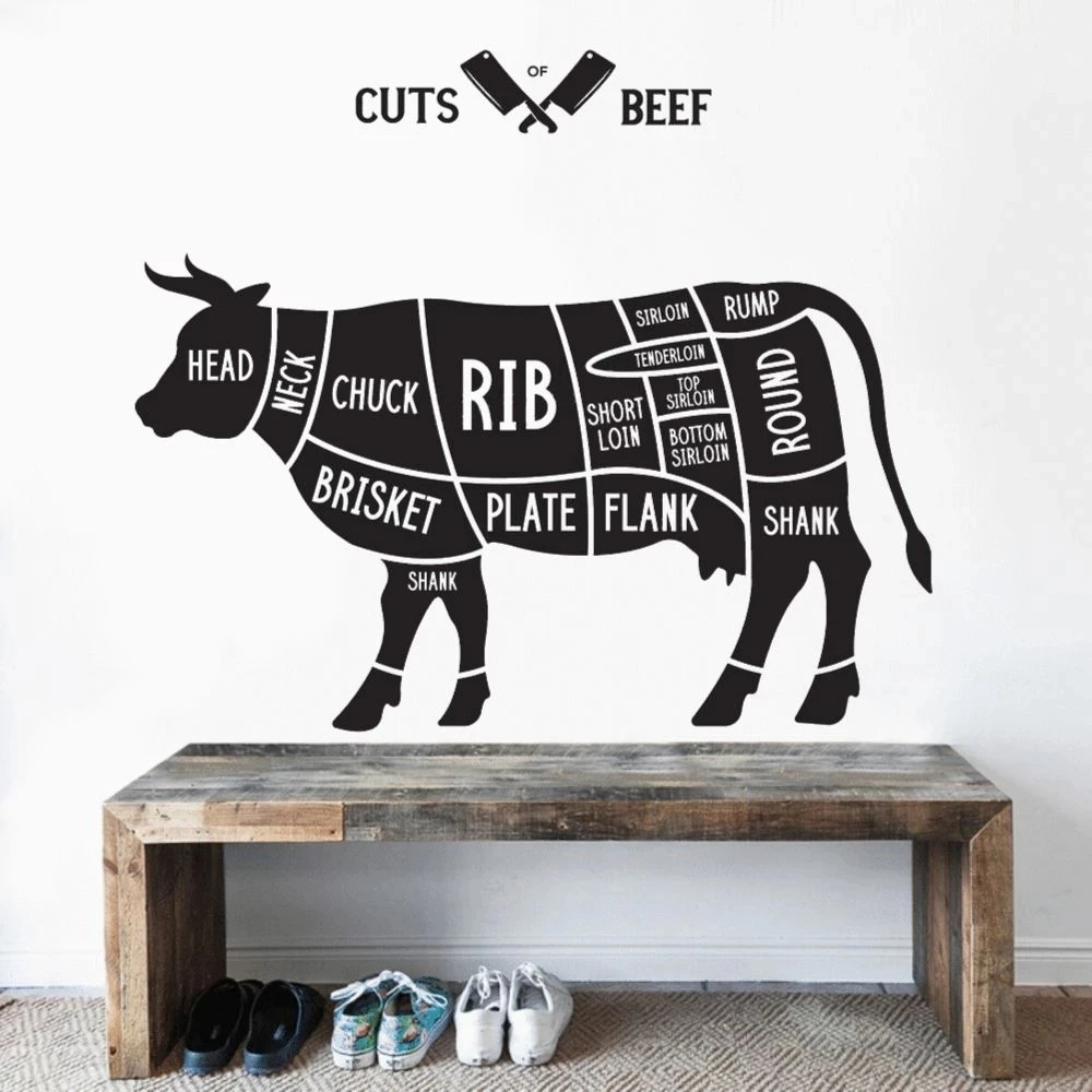 Фото Наклейка на стену с изображением коровы мяса животных | Дом и сад