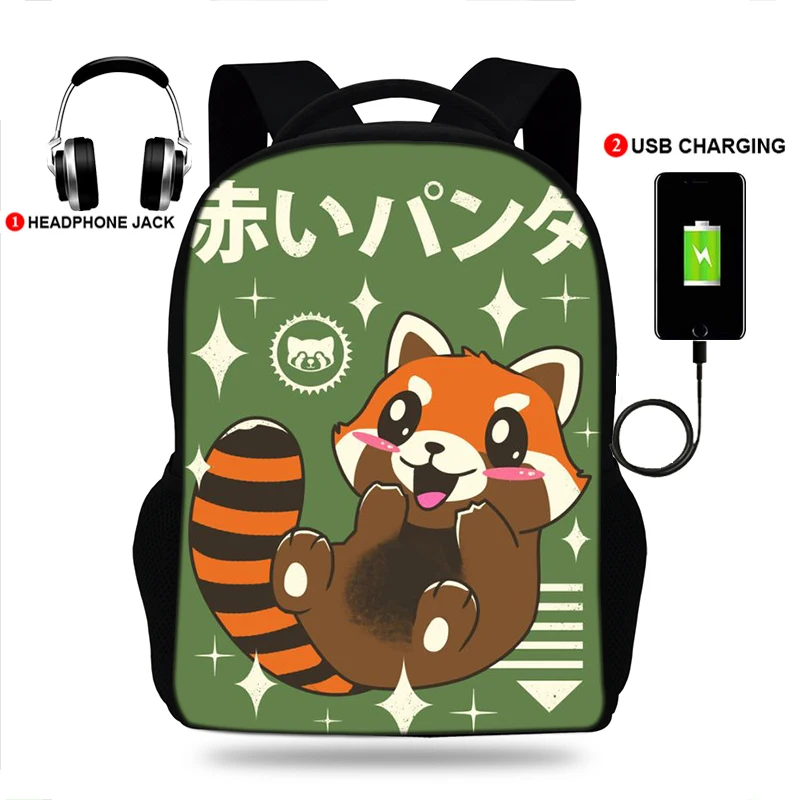 

Red Panda Backpack multifunction USB charging Schoolbag Anime Laptop Shoulders Bag Travel Bags Gift
