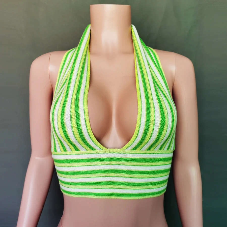 

Fashion Summer Strappy Sexy Suspender Top Women's Sleeveless Halter Halter Striped Top Club Party Clothing Streetwear