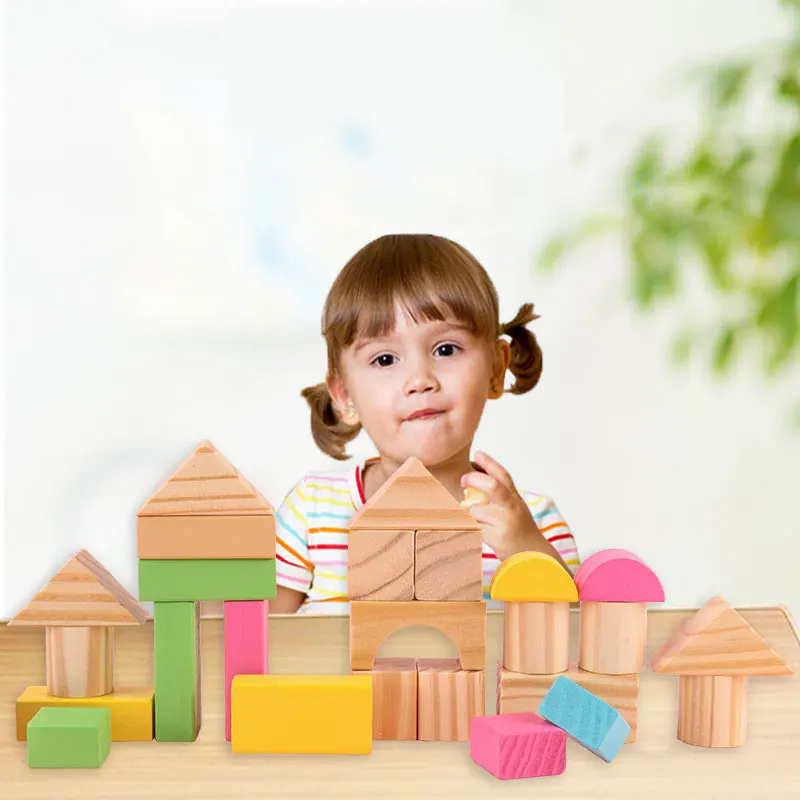 

26 шт., детские деревянные блоки, строительные блоки, игрушки для малышей, укладка, кирпичи из натурального дерева, развивающие игрушки для де...