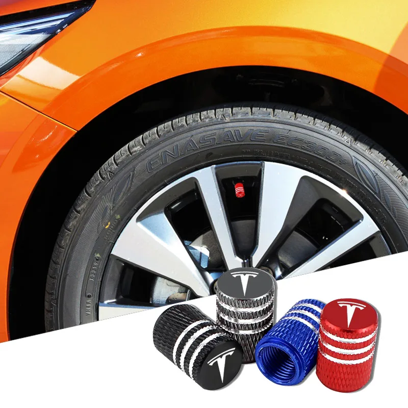 

4pc Four-color aluminum alloy car tire valve cap dustproof For Tesla model s x 3 2021 coil bonina k80 car accessories