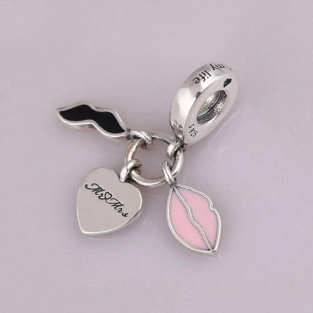 Аутентичные 925 стерлингового серебра бисера любовь пара кулон Шарм Fit Женская