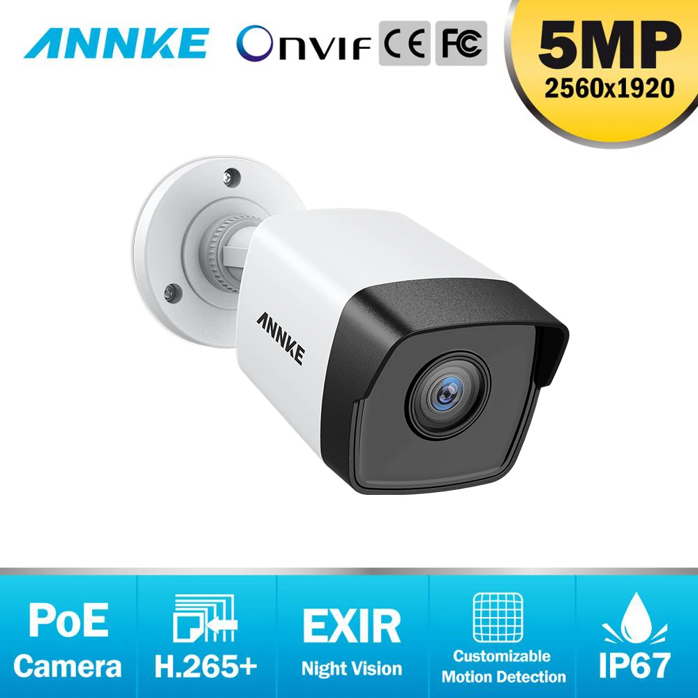 ANNKE 1 шт. ультра FHD 5MP POE ip-камера для улицы, для помещений, водонепроницаемая сеть безопасности, пуля, ночное видение, электронная почта, оповещение, камера