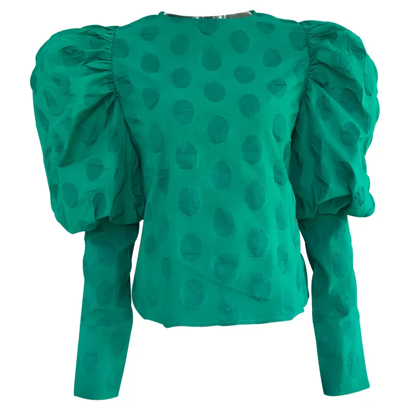 Повседневная Цветочная блуза в горошек с длинным рукавом-фонариком и