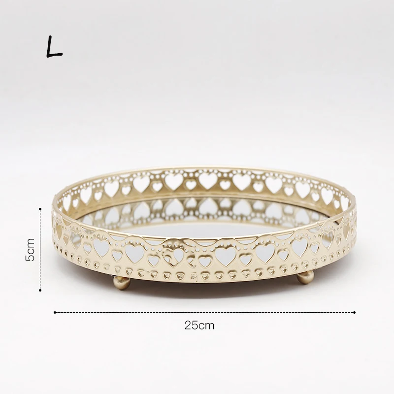Vintage European Glass Metal Storage Tray Gold Oval Dotted Fruit Plate Desktop Small Items Jewelry Display Base Mirror | Дом и сад