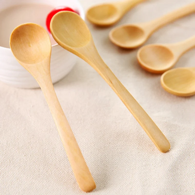 

13cmx3cm 2 Pcs Small Wooden Salt Sugar Spoon Solid Wood Condiments Spoon Handmade Crude Wood