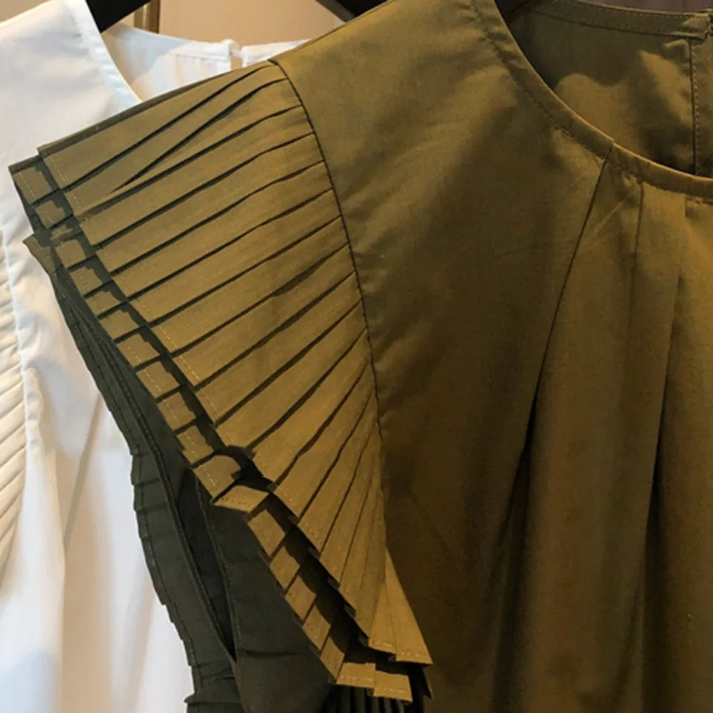 

2021 Summer New Solid Color Round Neck Flying Sleeves Folds Blouse Korean Fashion Simplicity Loose Casual Temperament Women's