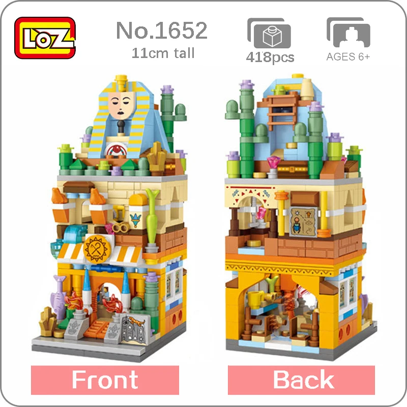 LOZ 1652 City Street Egypt Pharaoh Store Shop Architecture 3D Model DIY Mini Blocks Bricks Building Toy for Children no Box