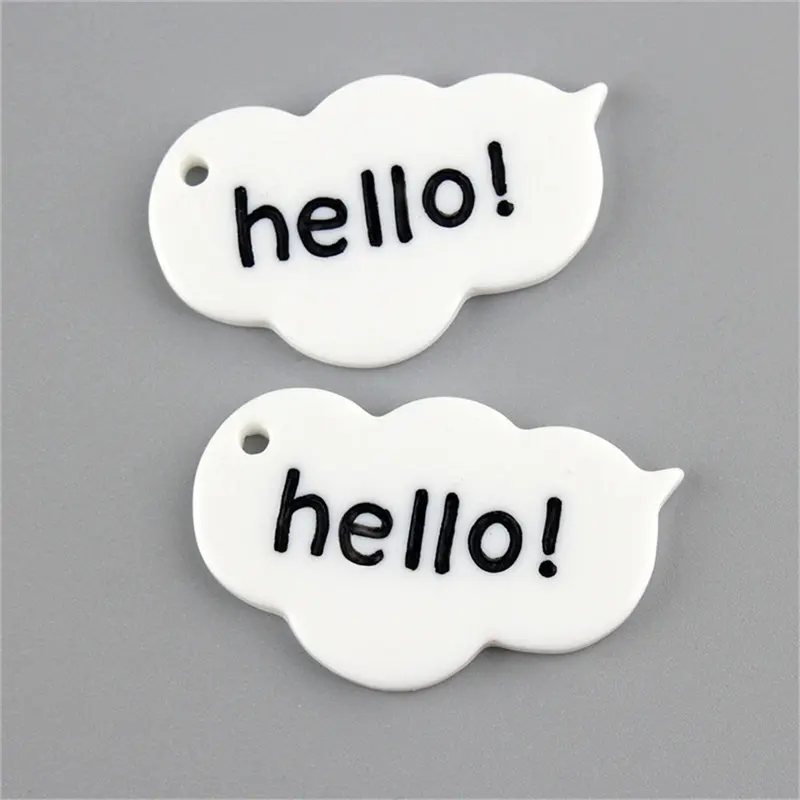 

Julie Wang 10PCS Resin White "hello" Tag Charms English Brand Pendant Bracelet Jewelry Making Accessory Decor 45*26mm