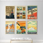 Винтажный постер в скандинавском стиле для путешествий, города, Нью-Йорк, Париж, Лондон, Сидней, Флоренция, пейзаж, Художественная Картина на холсте, настенные картины, домашний декор