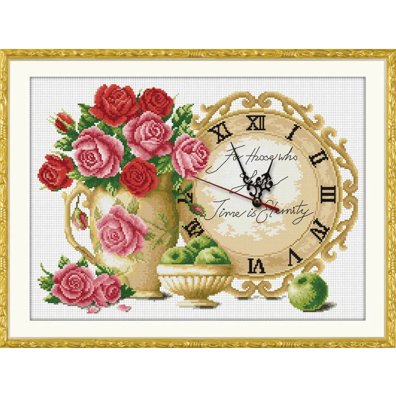 

DIY Cross Stitch Kits Clock Pattern Printed on The Embroidered Cloth Embroidery Sets Needlework New Fruit and Flowers