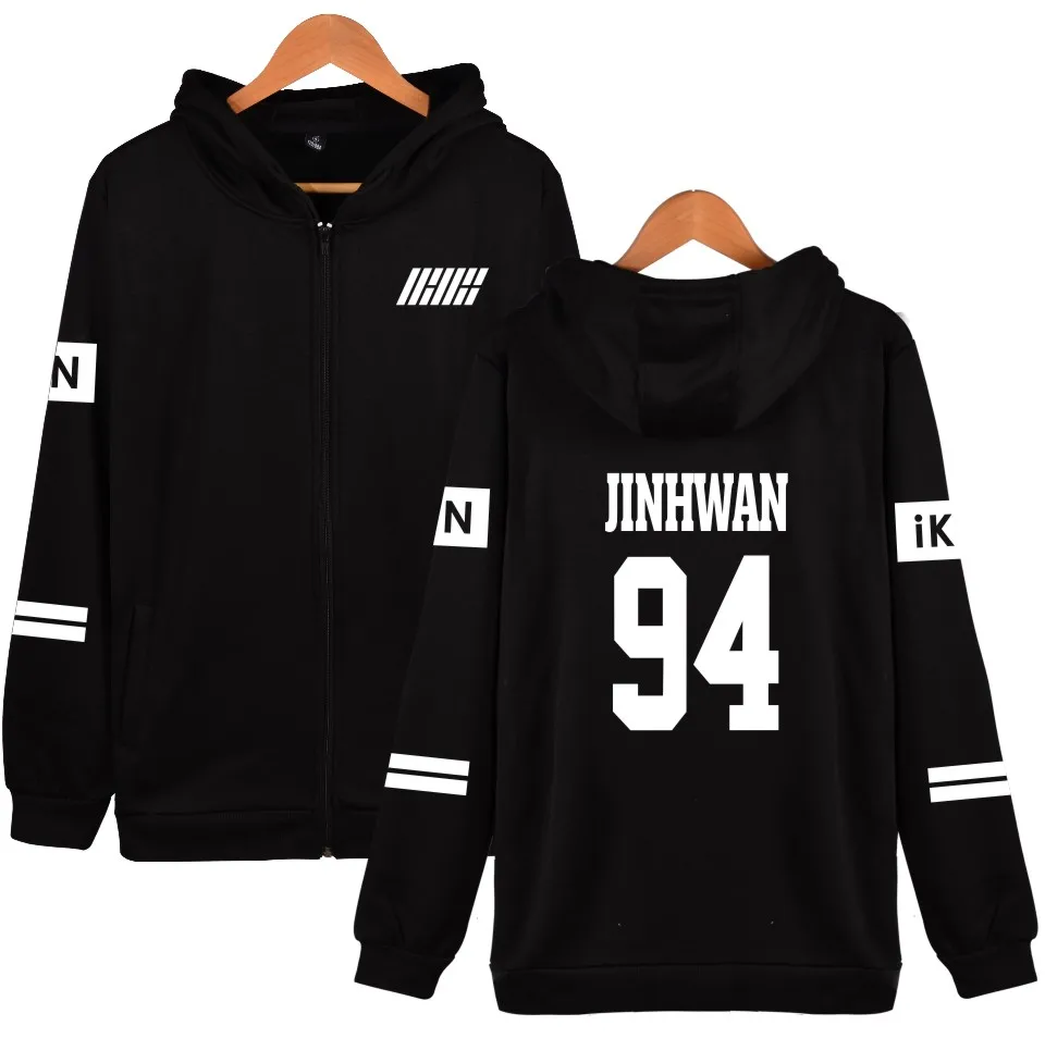 

Новая модная толстовка с капюшоном KPOP IKON BI Bob на молнии с изображением альбома, Женская Повседневная Толстовка большого размера в стиле Хара...