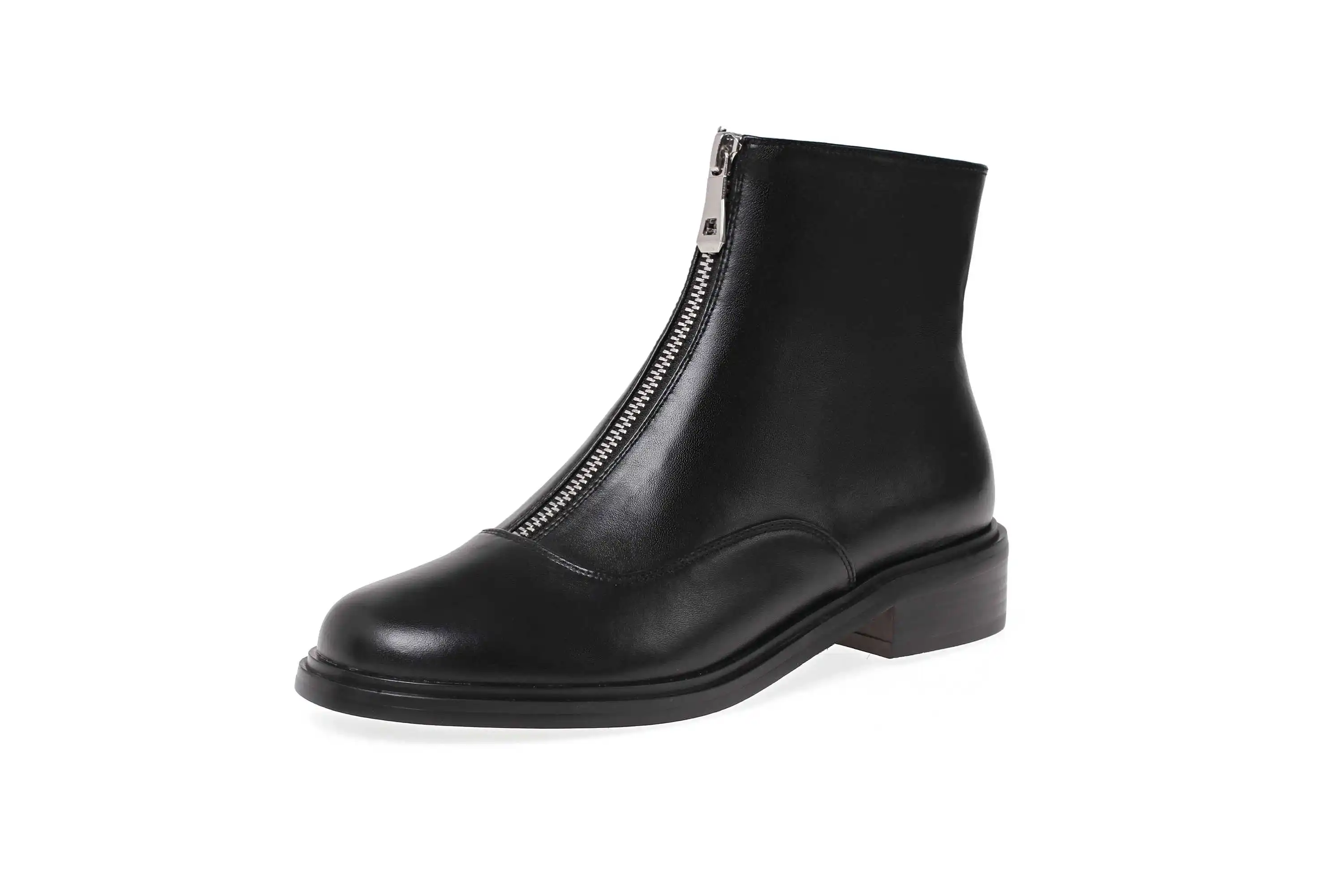 krazing pot winter warm leisure simple style genuine leather solid round toe low heels women fashion Zipper punk ankle boots L00