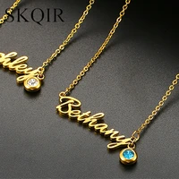 skqir customized stainless steel name charm necklaces for women jewelry gift custom name birthstone crystal men chain necklaces