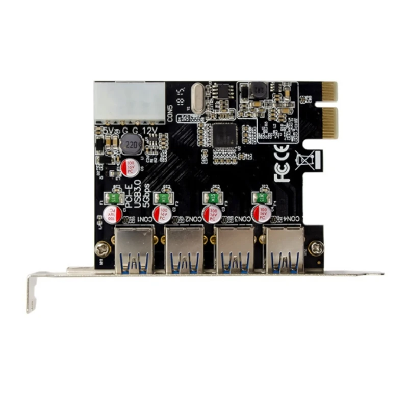 

PCI-E NEC720201 Four-Port USB 3.0 Thermal Control Expansion Card with Built-in Large 4-PIN Power Supply for PC