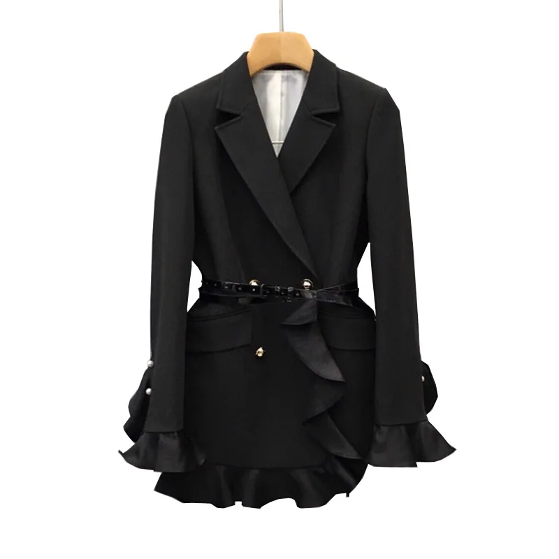 

SHENGPALAE 2021 Fashion Spring Women Blazers And Jackets Work Office Lady Suit Slim Business Double Breasted Ruched Coat ZA5352