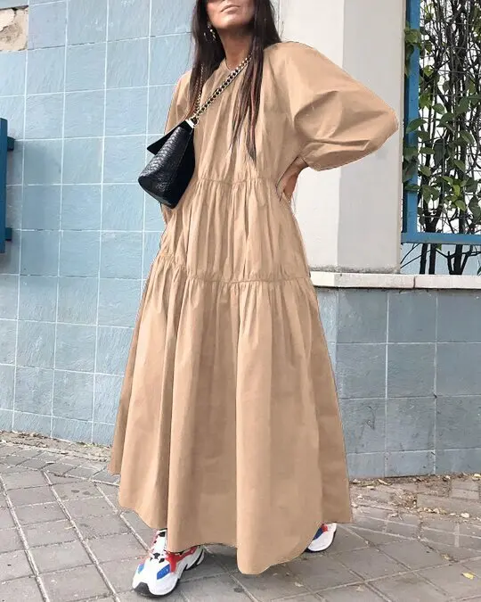 

Solid long sleeve casual dress
