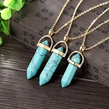 

Natural stone Japanese and Korean personality hot blue pine stone plating gold necklace TRSN028-F LKNTRSN028