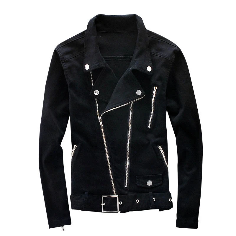 Dopy Модные мужские черные джинсовые куртки с несколькими молниями уличная