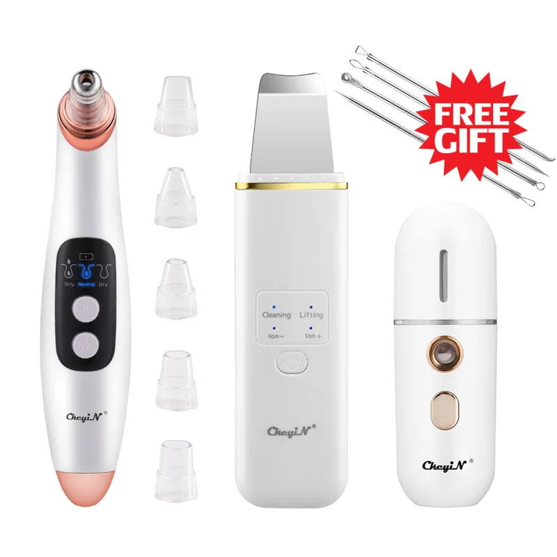 

Electric Blackhead Remover Vacuum Pore Cleaner Ultrasonic Vibration Skin Scrubber Acne Extractor Nano Face Sprayer Cleansing Kit