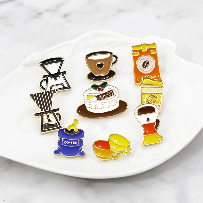 Мультфильм булавки и броши для женщин мужчин чай торт кофе чашка машина Эмаль