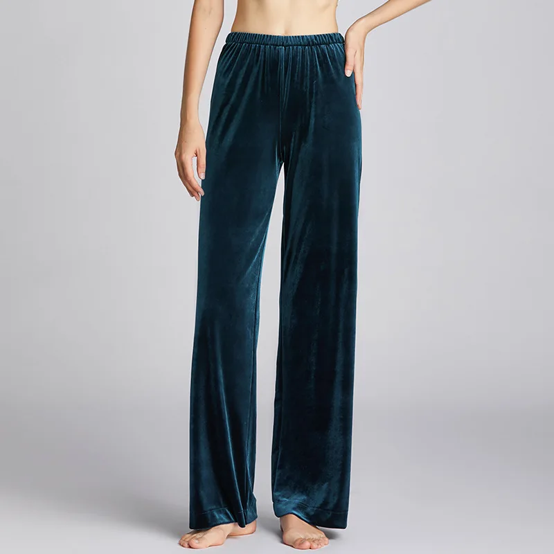 Золотистые бархатные широкие брюки для женщин осенью и зимой с высокой талией