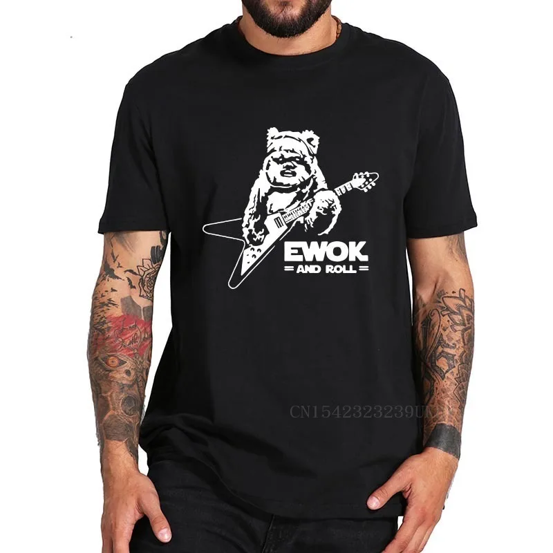 

Ewok And Roll Guitar Novelty Short Sleeve Man's T-Shirts Cool Cartoon Printed Summer Breathable EU Size 100% Cotton Men Tshirt